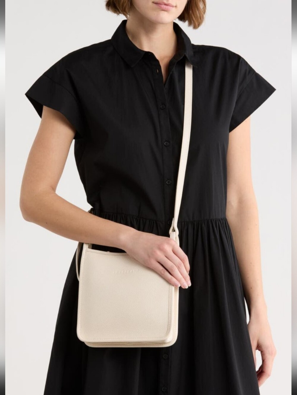 Longchamp Small Le Foulonne Leather Crossbody Bag in Paper